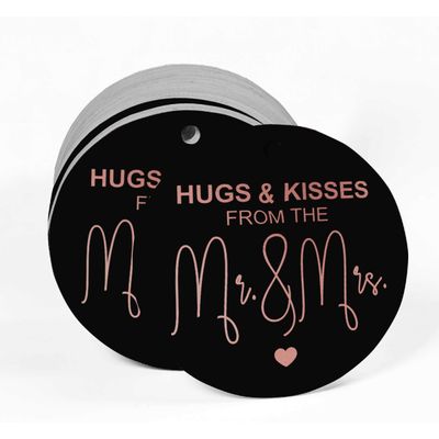 Tags para Pendurar em Papel Metalizado Hugs & Kisses para Lembrancinhas de Casamento - Inkdotpot 100 Etiquetas Metalizadas / Preto - Ouro Rosé