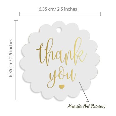 Etiquetas Pendentes em Papel Metalizado 'Thank You' para Lembrancinhas de Chá de Noiva - Inkdotpot 100 Etiquetas Metalizadas / Branco - Dourado