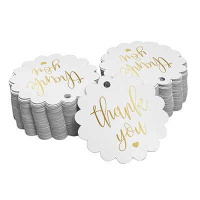Etiquetas Pendentes em Papel Metalizado 'Thank You' para Lembrancinhas de Chá de Noiva - Inkdotpot 100 Etiquetas Metalizadas / Branco - Dourado