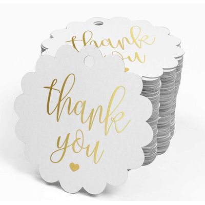 Etiquetas Pendentes em Papel Metalizado 'Thank You' para Lembrancinhas de Chá de Noiva - Inkdotpot 100 Etiquetas Metalizadas / Branco - Dourado