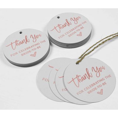 Etiquetas de Papel com Foil 'Obrigada por Celebrar a Futura Noiva' para Lembrancinha de Chá de Noiva para Pendurar - Inkdotpot 50 Etiquetas Metalizadas / Branco - Ouro Rosé
