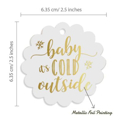 Etiquetas de Papel Metalizado "Baby It's Cold Outside" para Lembrancinhas de Chá de Bebê - Inkdotpot 50 Etiquetas Metalizadas / Branco - Prata