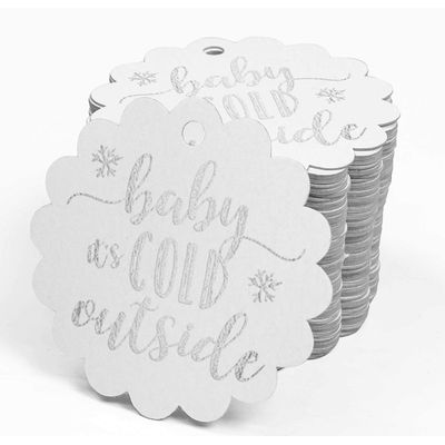 Etiquetas de Papel Metalizado "Baby It's Cold Outside" para Lembrancinhas de Chá de Bebê - Inkdotpot 50 Etiquetas Metalizadas / Branco - Prata