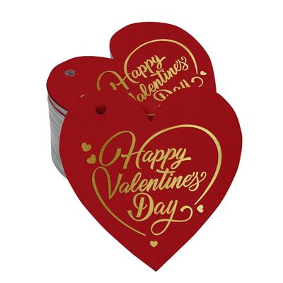 Etiquetas para Pendurar em Papel Metalizado 'Happy Valentine's Day' para Lembrancinha de Dia dos Namorados - Inkdotpot 50 Etiquetas Metalizadas / Vermelho - Ouro Rosé