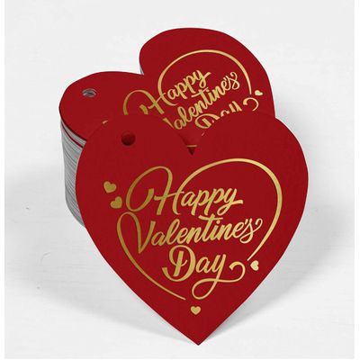 Etiquetas para Pendurar em Papel Metalizado 'Happy Valentine's Day' para Lembrancinha de Dia dos Namorados - Inkdotpot 50 Etiquetas Metalizadas / Vermelho - Ouro Rosé
