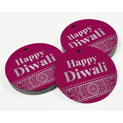 Etiquetas Pendentes de Papel Metalizado Feliz Diwali para Lembrancinhas - Inkdotpot 50 Etiquetas Metalizadas / Rosa - Prata