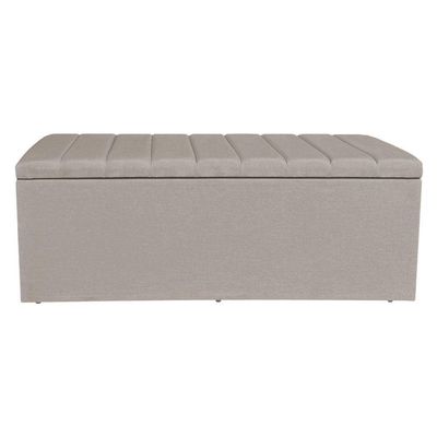 Kit Cabeceira E Calçadeira Recamier Baú Solteiro 0,90m Holanda Linho - Pallazio Cor Cappuccino