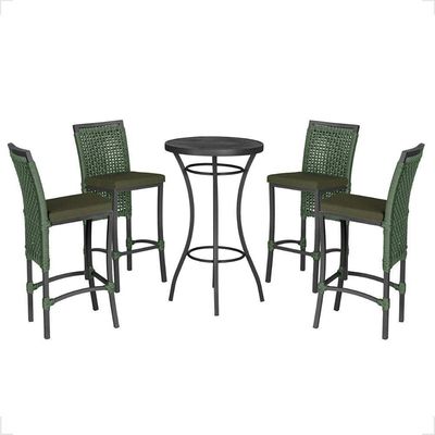 Mesa Bistro E 4 Banquetas Roma Preta Corda Náutica 12 Verde