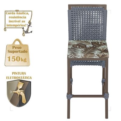 Mesa Bistrô E 2 Banquetas Roma Marrom Corda Estofado Trama Prata