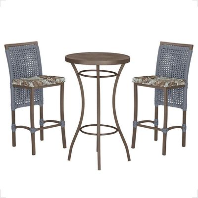 Mesa Bistrô E 2 Banquetas Roma Marrom Corda Estofado Trama Prata