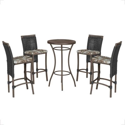 Mesa Bistrô E 4 Banquetas Roma Marrom Corda Estofado 6 Trama Preto