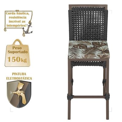 Mesa Bistrô E 4 Banquetas Roma Marrom Corda Estofado 6 Trama Preto