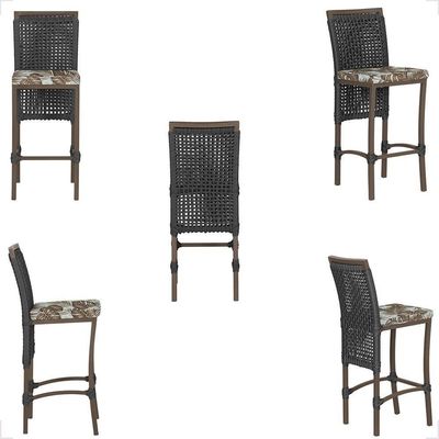 Mesa Bistrô E 4 Banquetas Roma Marrom Corda Estofado 6 Trama Preto