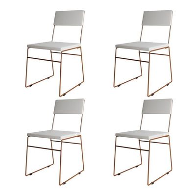 Kit 4 Cadeiras De Jantar Málaga Corino Branco Base Cobre Para Mesa Sala Cozinha Home - Cobre-branco