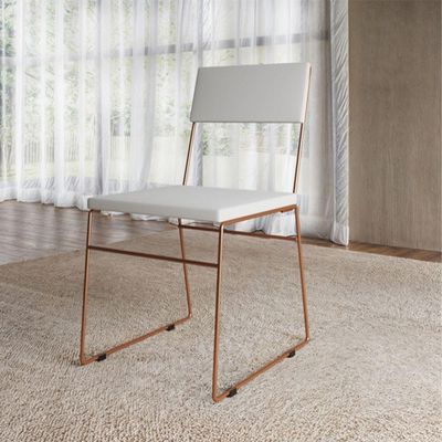 Kit 4 Cadeiras De Jantar Málaga Corino Branco Base Cobre Para Mesa Sala Cozinha Home - Cobre-branco