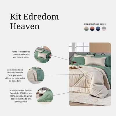 Kit Edredom Liso Queen Heaven Dupla Face Com Fronhas 03 Peças - Tecido Percal 300 Fios 100% Algodão Original Cor Caqui