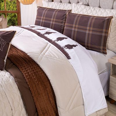 Jogo De Cama Lençol Solteiro Country Com Fronha Estampada 03 Peças - Tecido Percal 200 Fios Cor Marrom
