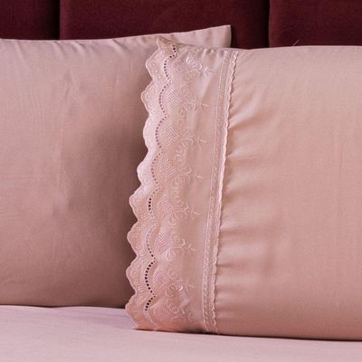 Jogo De Cama Lençol King Sublime Bordado Inglês Percal 300 Fios Com Fronhas 04 Peças - Toque Acetinado Cor Rosê