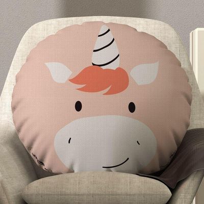 Almofada Estampada Avulsa Redonda Cheia Infantil Bichinhos 45cm X 45cm Com Enchimento De Silicone Estampa Unicornio