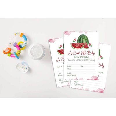 30 Cartões de Chá de Bebê Neutros Quanto ao Gênero Tema Melancia Para Preencher - Inkdotpot 12,7 Cm × 17,78 Cm / Branco - Convite