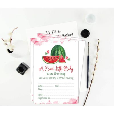 30 Cartões de Chá de Bebê Neutros Quanto ao Gênero Tema Melancia Para Preencher - Inkdotpot 12,7 Cm × 17,78 Cm / Branco - Convite