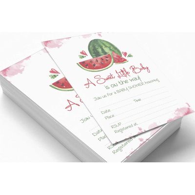 30 Cartões de Chá de Bebê Neutros Quanto ao Gênero Tema Melancia Para Preencher - Inkdotpot 12,7 Cm × 17,78 Cm / Branco - Convite