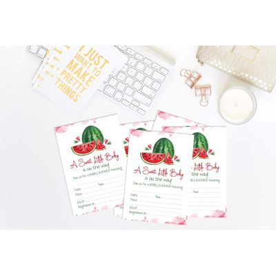 30 Cartões de Chá de Bebê Neutros Quanto ao Gênero Tema Melancia Para Preencher - Inkdotpot 12,7 Cm × 17,78 Cm / Branco - Convite