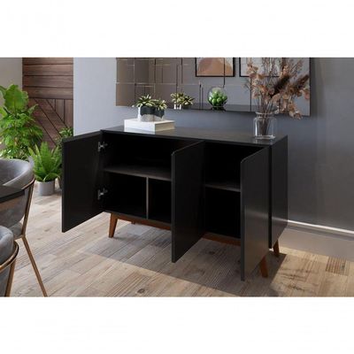 Buffet Aparador Ares 3 Portas Preto - Moveisaqui