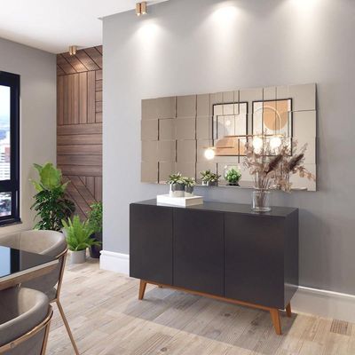 Buffet Aparador Ares 3 Portas Preto - Moveisaqui