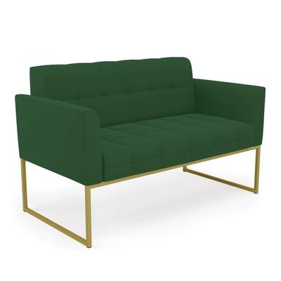 Kit 1 Sofá Namoradeira E 2 Poltronas Elisa Veludo Verde Base Metálica Industrial Dourado - D'rossi