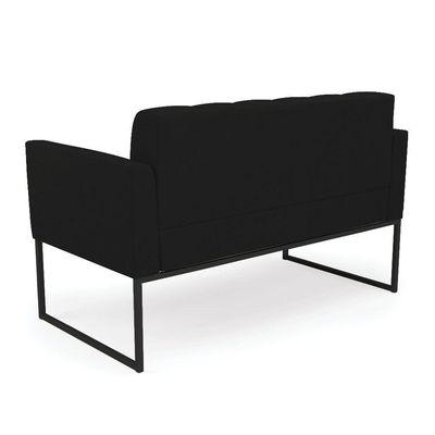 Kit 1 Sofá Namoradeira E 1 Poltrona Linho Base Metálica Industrial Preto - D'rossi Cor A79 Preto
