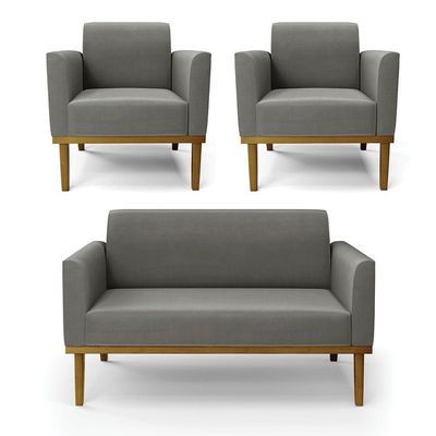 Sofá Namoradeira Com 2 Poltronas Base De Madeira Fixa Castanho Marisa Suede D03 - D?rossi Cor Grafite