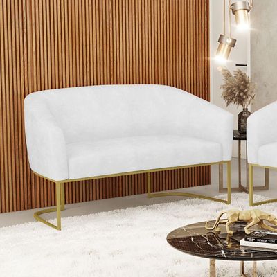 Sofá Namoradeira 2 Lugares Base Industrial Dourado Stella Corano D03 - D'rossi Cor Branco