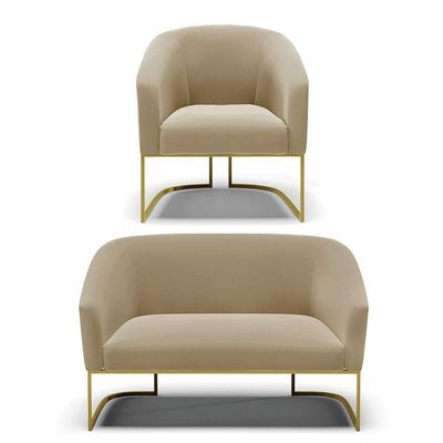 Namoradeira E Poltrona Base Industrial Dourado Stella Suede D03 - D'rossi Cor Marrom Rato