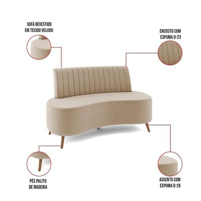 Sofá 2 Lugares Living 160cm Pé Palito Maraú Veludo K01 - D'rossi Cor Bege
