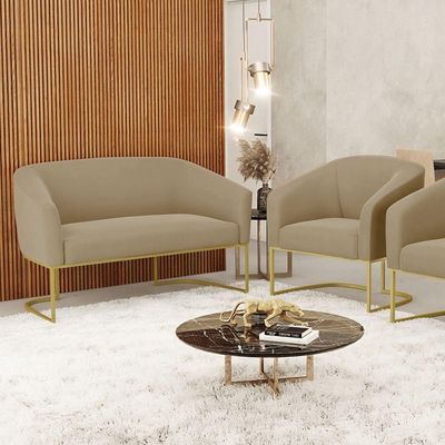 Namoradeira E Poltrona Base Industrial Dourado Stella Suede D03 - D'rossi Cor Marrom Rato