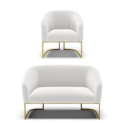 Sofá Namoradeira E Poltrona Base Industrial Dourado Stella Bouclê D03 - D'rossi Cor Off White