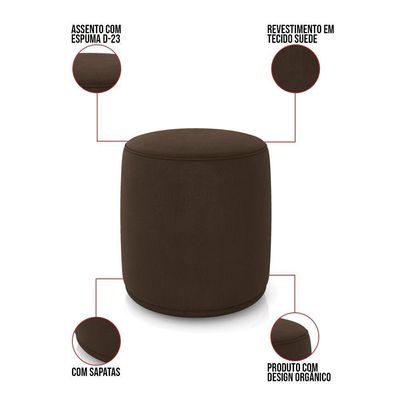 Sofá Namoradeira Com Poltrona E Puff Orgânico Sala Malu Suede Marrom M11 - D'rossi