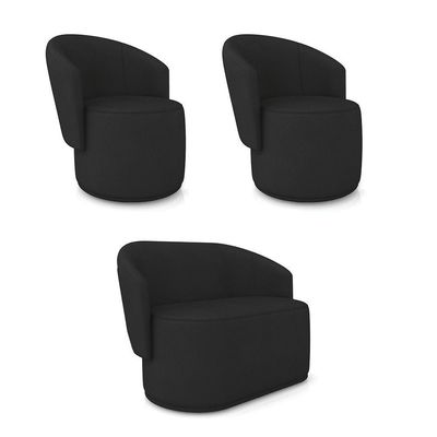 Sofá Namoradeira E 2 Poltronas Orgânica Para Sala Malu Sintético Preto M11 - D'rossi