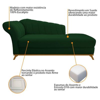 Kit Diva Recamier Vanessa 160Cm Lado Direito E 02 Poltronas Laura Suede Cor Verde