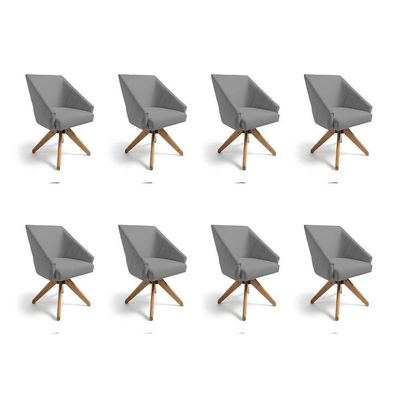 Kit 8 Poltronas Giratórias Alana Suede Base De Madeira - Pallazio Cor Grafite