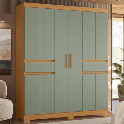 Guarda Roupa Solteiro Olímpia 10 Portas 2 Gavetas Cinamomo-sálvia - Móveis Albatroz Cinamomo-sálvia