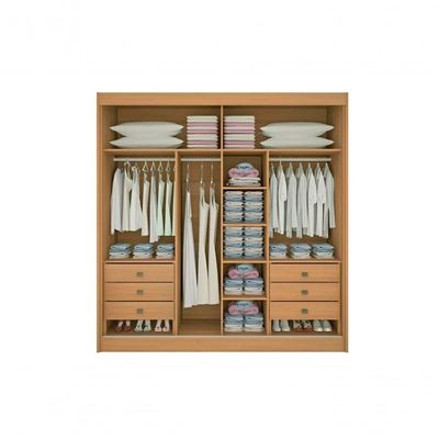 Guarda Roupa Casal Com Espelho 2 Portas 6 Gavetas - Titanium Ripado-cinamomo- Móveis D'doro