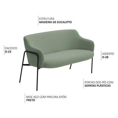 Sofá Namoradeira 02 Lugares 130cm Jade Base Preto Bouclé Verde Claro - Nexta Casa