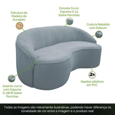 Sofá Curvo Montserrat 180cm 03 Lugares Bouclé Azul Claro - Nexta Casa