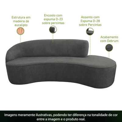 Sofá Curvo 03 Lugares 180cm Eron Braço Direito Poliéster Cinza Escuro - Nexta Casa
