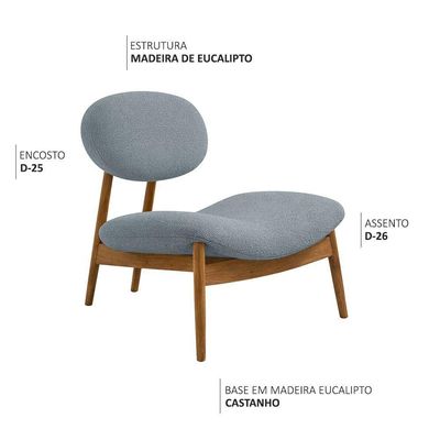 Poltrona Decorativa Yves Base Madeira Castanho Bouclé Azul Claro - Nexta Casa