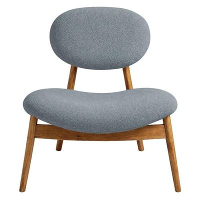 Poltrona Decorativa Yves Base Madeira Castanho Bouclé Azul Claro - Nexta Casa