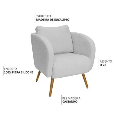 Poltrona Decorativa Dana Pés Palito Madeira Castanho Bouclé Cinza Claro - Nexta Casa
