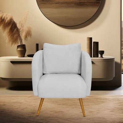 Poltrona Decorativa Dana Pés Palito Madeira Castanho Bouclé Cinza Claro - Nexta Casa